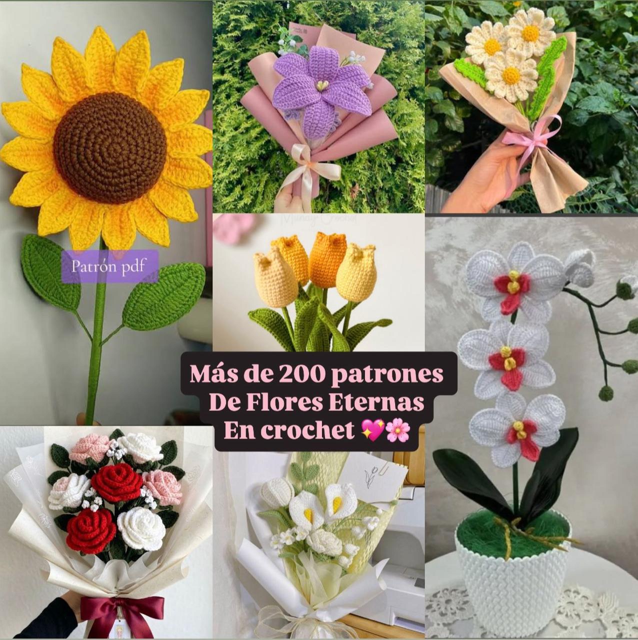 Colección de más de 200 Patrones de Flores Eternas en Crochet
